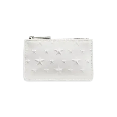 JIMMY CHOO NANCY Star Emboss Glossy Fabric Key Case "Latte"