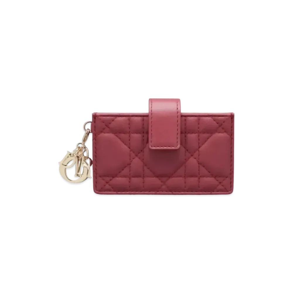 Dior Sheep Leather Lady Dior 5 Gate Card Holder "Hibiscus Pink"
