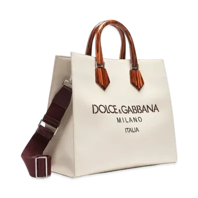 Dolce&Gabbana Design Logo Shopping Bag Calfskin Laser Logo "White/Bordeaux"