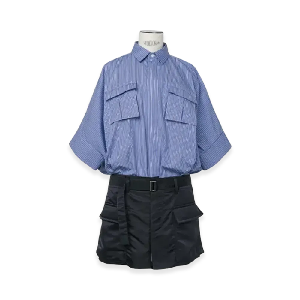 sacai Cotton Poplin x Nylon Twill Dress "Blue Stripe/Navy"