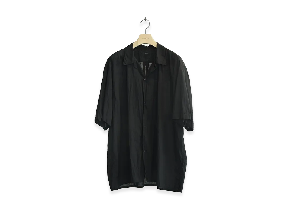 COMOLI KHADI Cotton Short Sleeve Open Collar Shirt "Black"