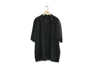 COMOLI KHADI Cotton Short Sleeve Open Collar Shirt "Black"