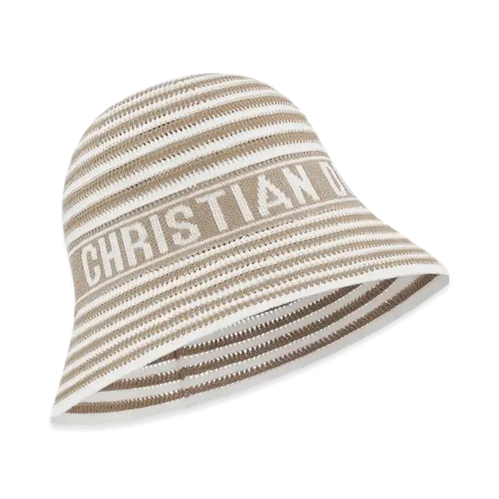 Dior Dioriviera D-Tulipe Small Brim Cloche Cotton-Blend Knit "Beige/White"