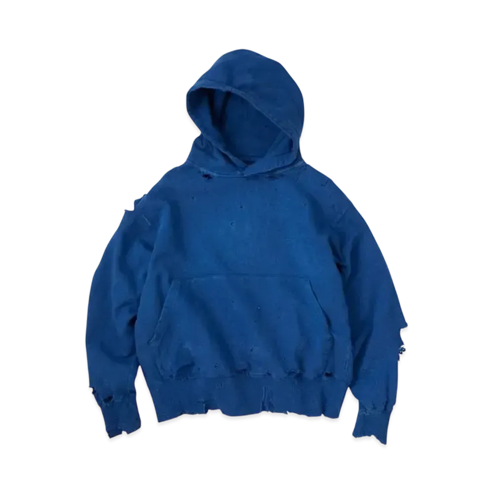 KURO More Damage Washed Sweat Parka "Blue"