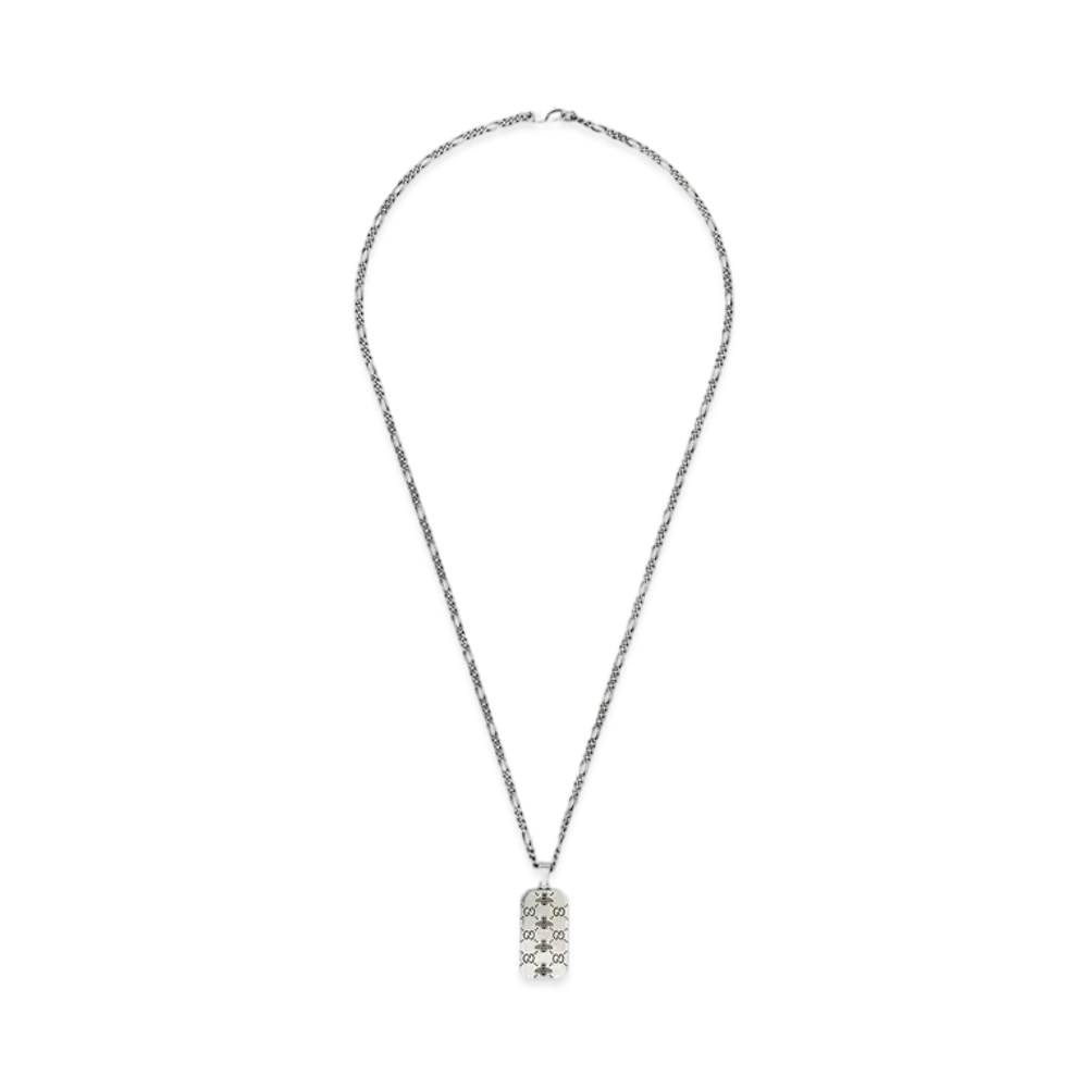 GUCCI GG Bee Engraved Pendant Necklace "Silver"