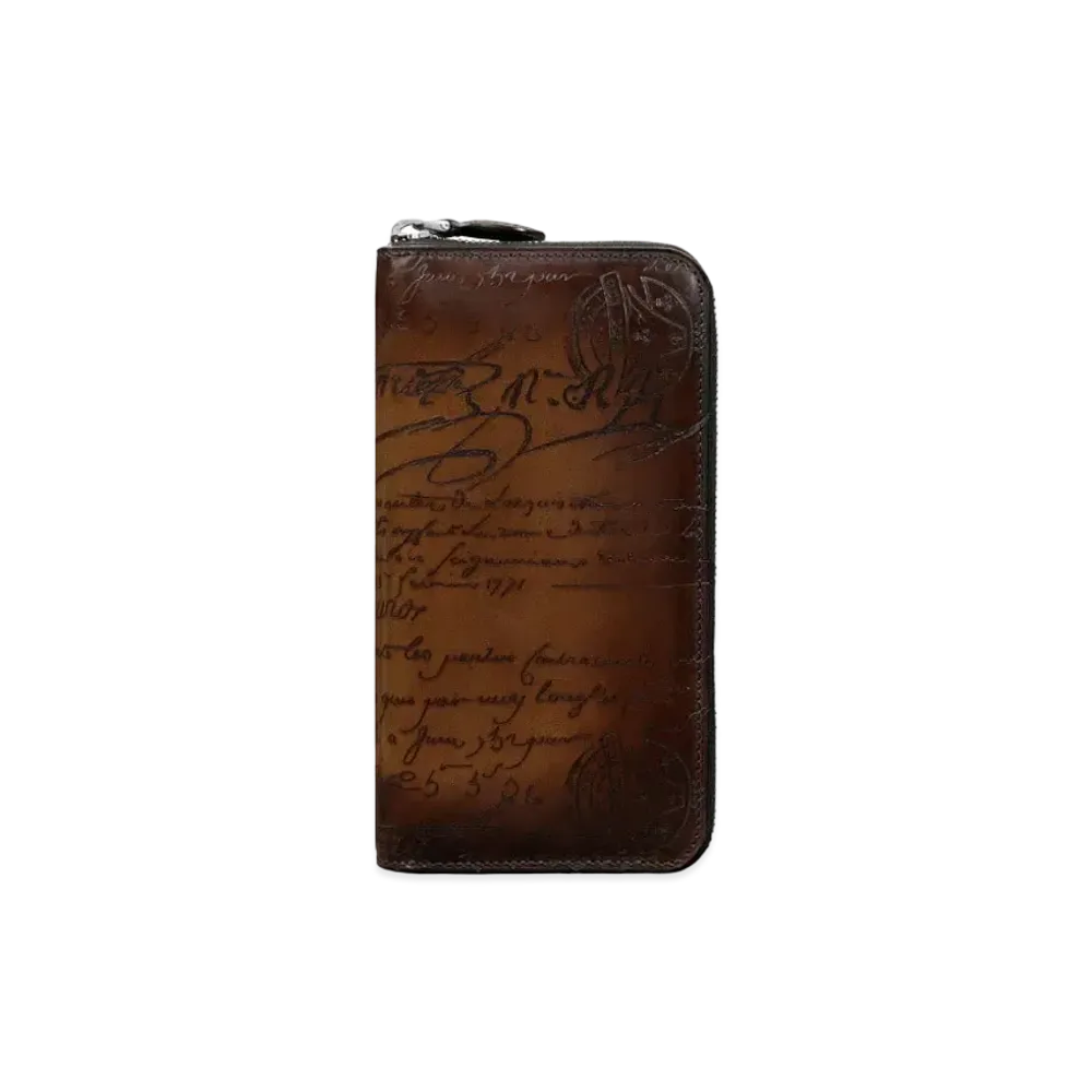 Berluti Itauba Scritto Leather Long Zipped Wallet "Cacao Intenso"