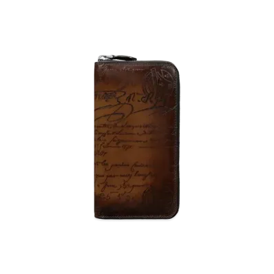 Berluti Itauba Scritto Leather Long Zipped Wallet "Cacao Intenso"