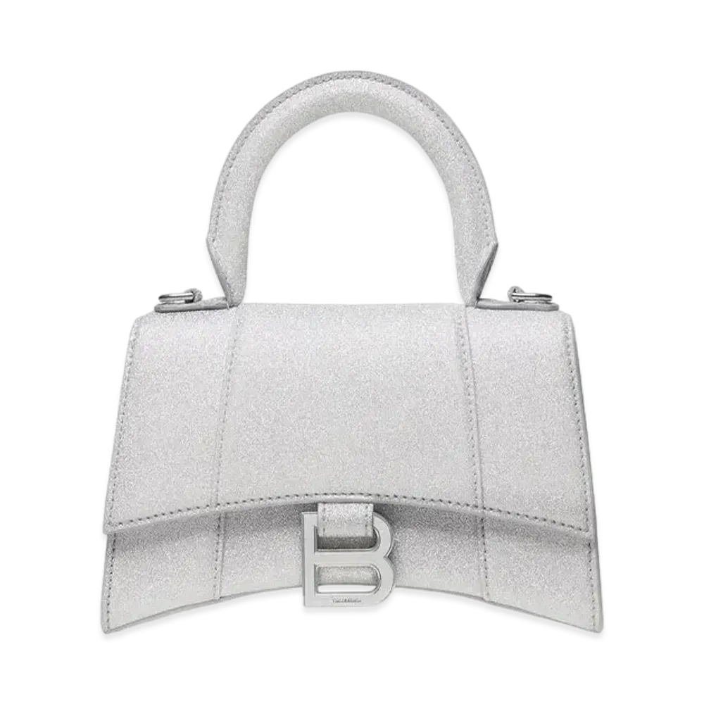 BALENCIAGA Hourglass XS Handbag Sparkling Fabric "Silver"
