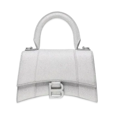 BALENCIAGA Hourglass XS Handbag Sparkling Fabric "Silver"