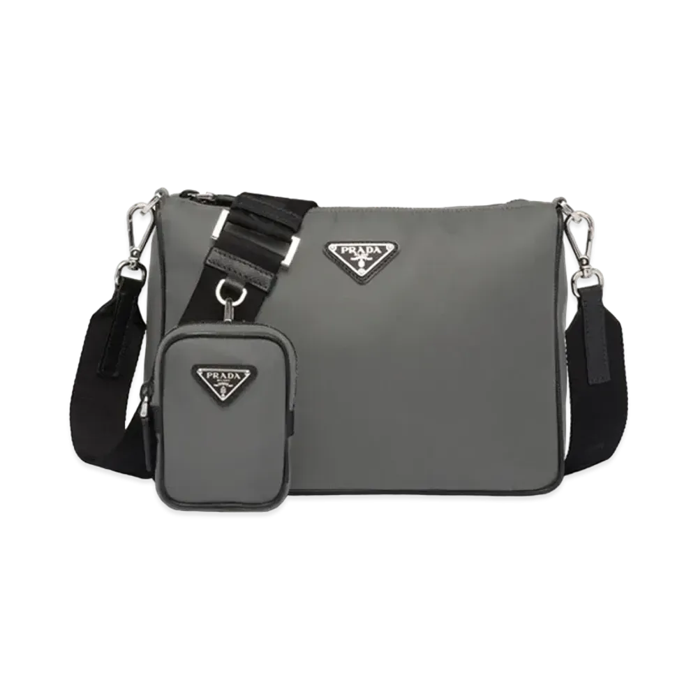 PRADA Nylon And Saffiano Leather Bag With Strap "Gray/Black"
