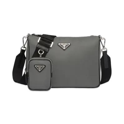 PRADA Nylon And Saffiano Leather Bag With Strap "Gray/Black"