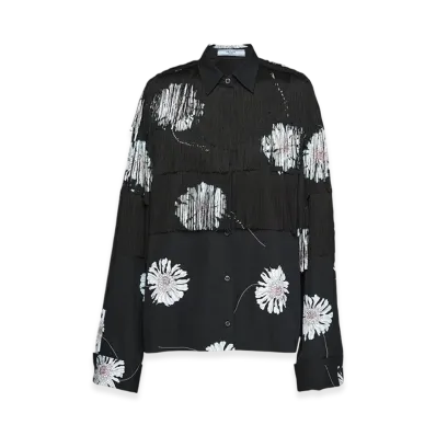 PRADA Women's Printed Poplin Shirt Fringe "Astro"