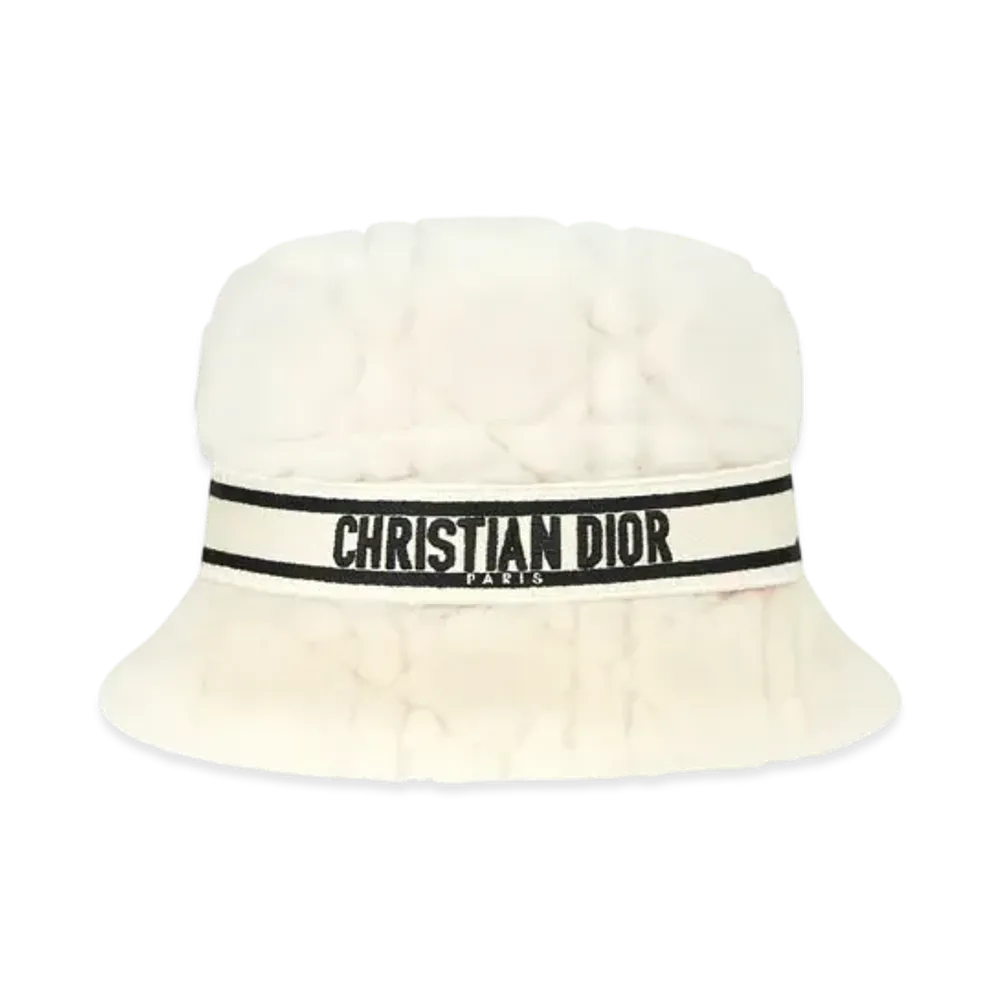 Dior D-Bobby Cannage Small Brim Bucket Hat Shearling "Ecru White"