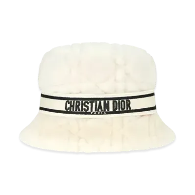 Dior D-Bobby Cannage Small Brim Bucket Hat Shearling "Ecru White"