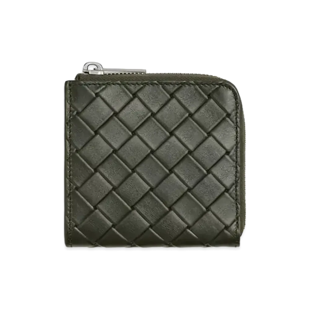 Bottega Veneta Intrecciato Stamp Compact Zip Around Wallet "Camping"