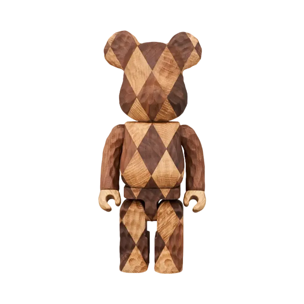 MEDICOM TOY "BEARBRICK" -Karimoku JAPAN / fragmentdesign- Karimoku fragmentdesign carved wooden-LATTICE PATTERN 400%