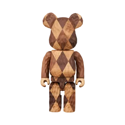 MEDICOM TOY "BEARBRICK" -Karimoku JAPAN / fragmentdesign- Karimoku fragmentdesign carved wooden-LATTICE PATTERN 400%