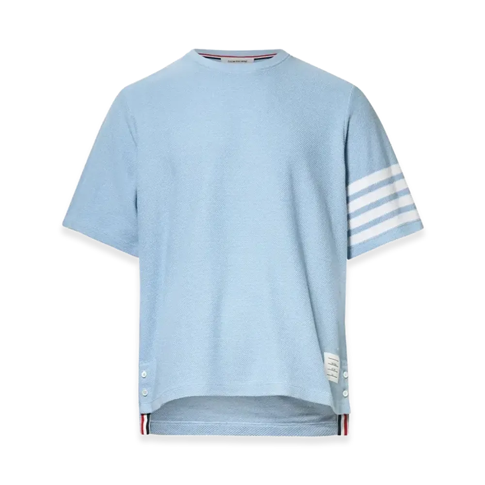 THOM BROWNE Textured Pique 4-Bar T-Shirt "Light Blue"