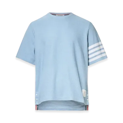 THOM BROWNE Textured Pique 4-Bar T-Shirt "Light Blue"