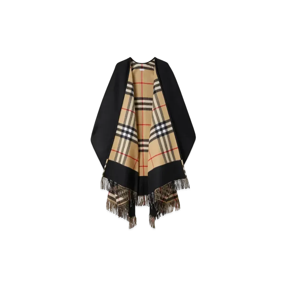 Burberry Reversible Check Wool Cashmere Cape "Black"