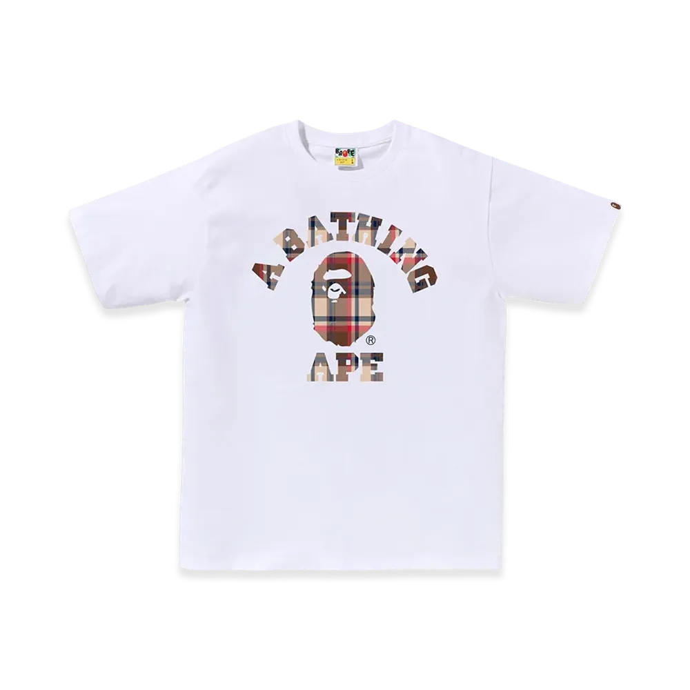A BATHING APE Bape Check College Tee "White/Red"