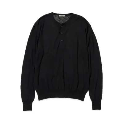 AURALEE Hard Twist High Gauge Wool Silk Knit Henley Neck P/O "Black"