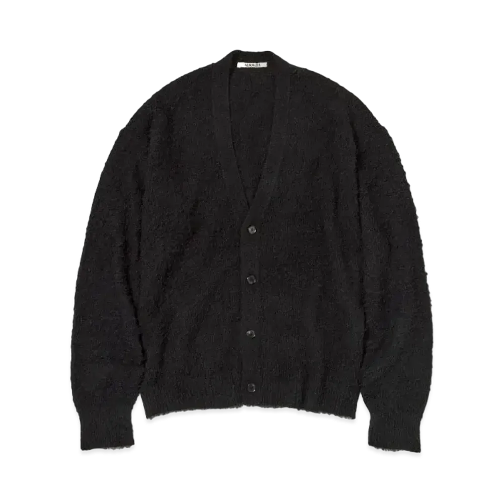 AURALEE Brushed Wool Cashmere Silk Knit Cardigan "Black"