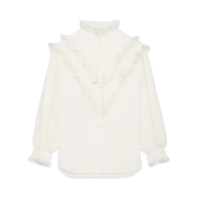 CELINE Women's Tomboy Shirt in Silk Crepe and Acetate "Ivory"