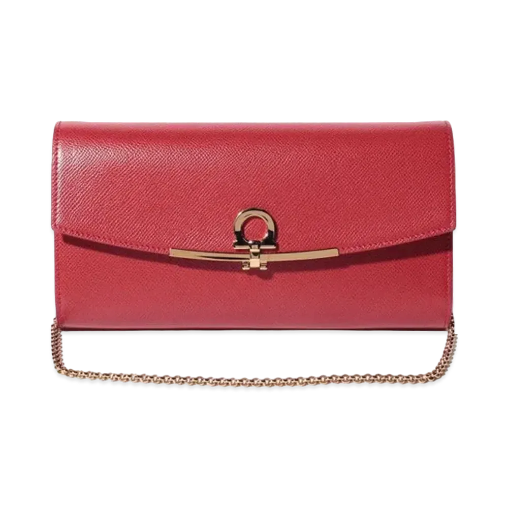 Salvatore Ferragamo Gancini Leather Chain Long Wallet "Red"