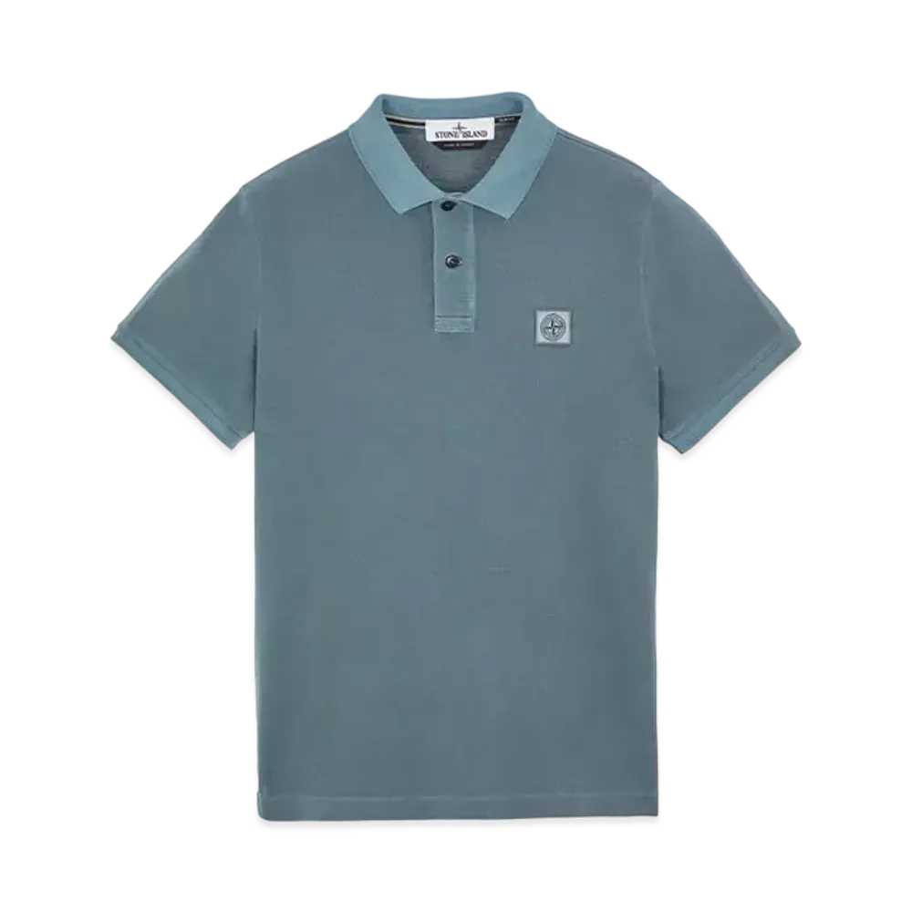 Stone Island 22S67 COTTON PIQUE PIGMENT DYED_SLIM FIT "Mid Blue"