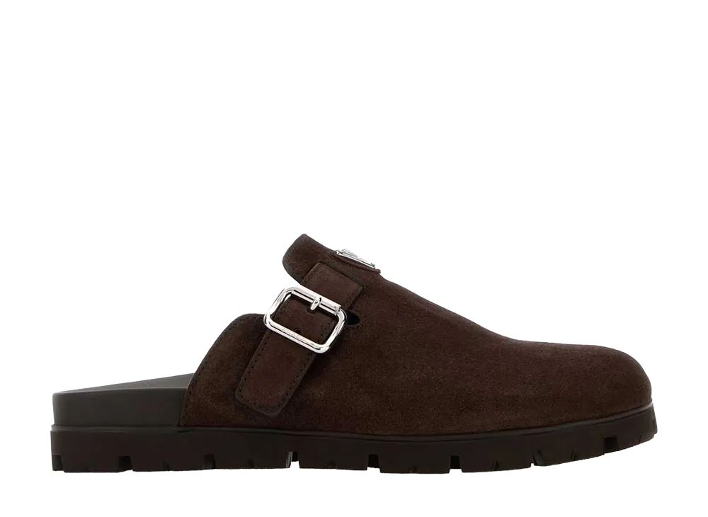 PRADA Dark Suede Slippers "Brown"