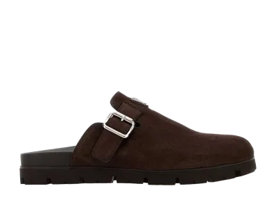 PRADA Dark Suede Slippers "Brown"