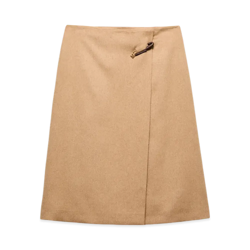 PRADA Women's Camel-Hair Midi-Skirt "Camel Brown"