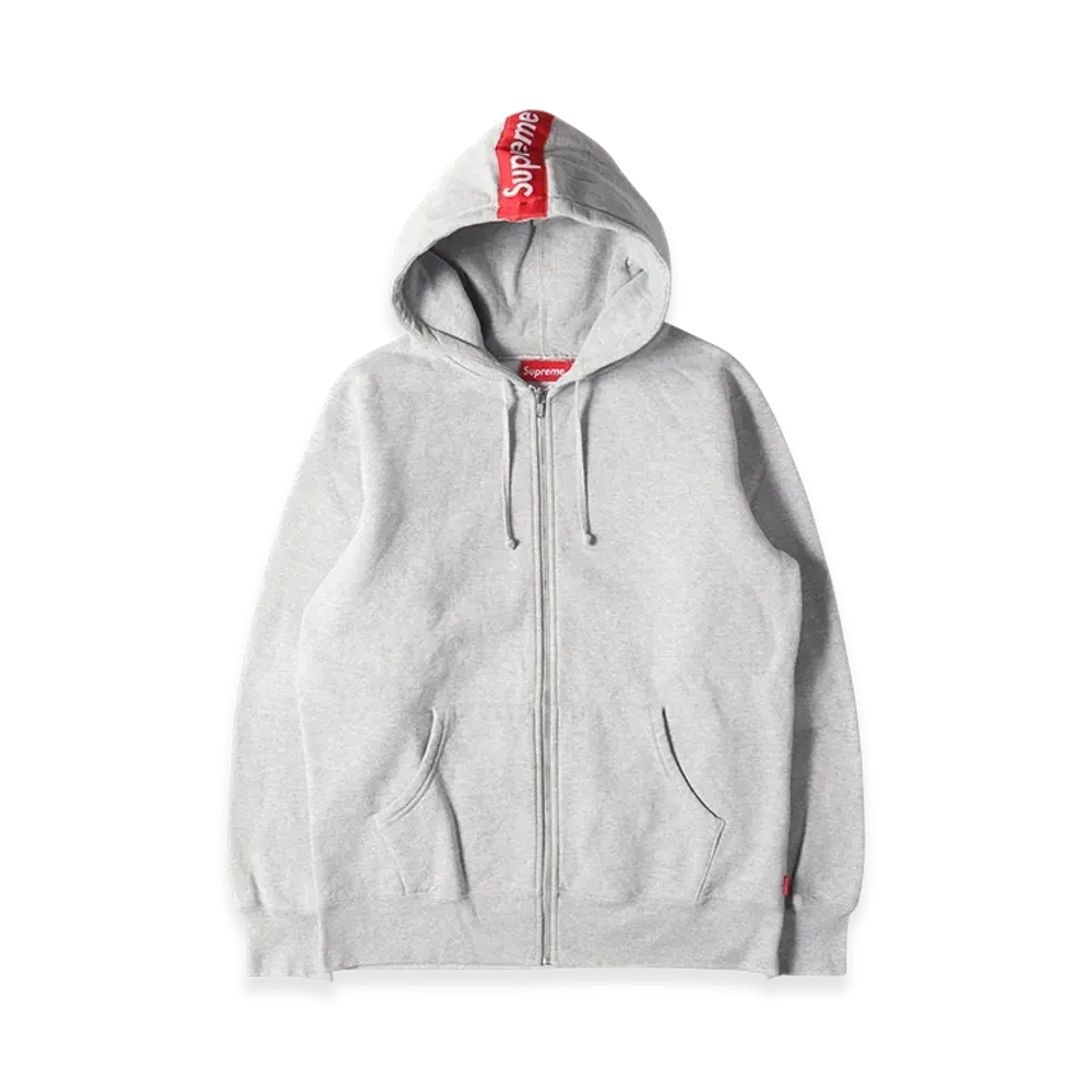Supreme Logo Tape Zip Up Hooded Sweatshirt "Grey"