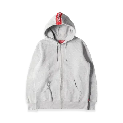 Supreme Logo Tape Zip Up Hooded Sweatshirt "Grey"