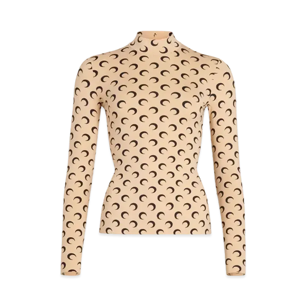Marine Serre Recycled Moon Jersey Second Skin High Neck Top "Tan Moon"