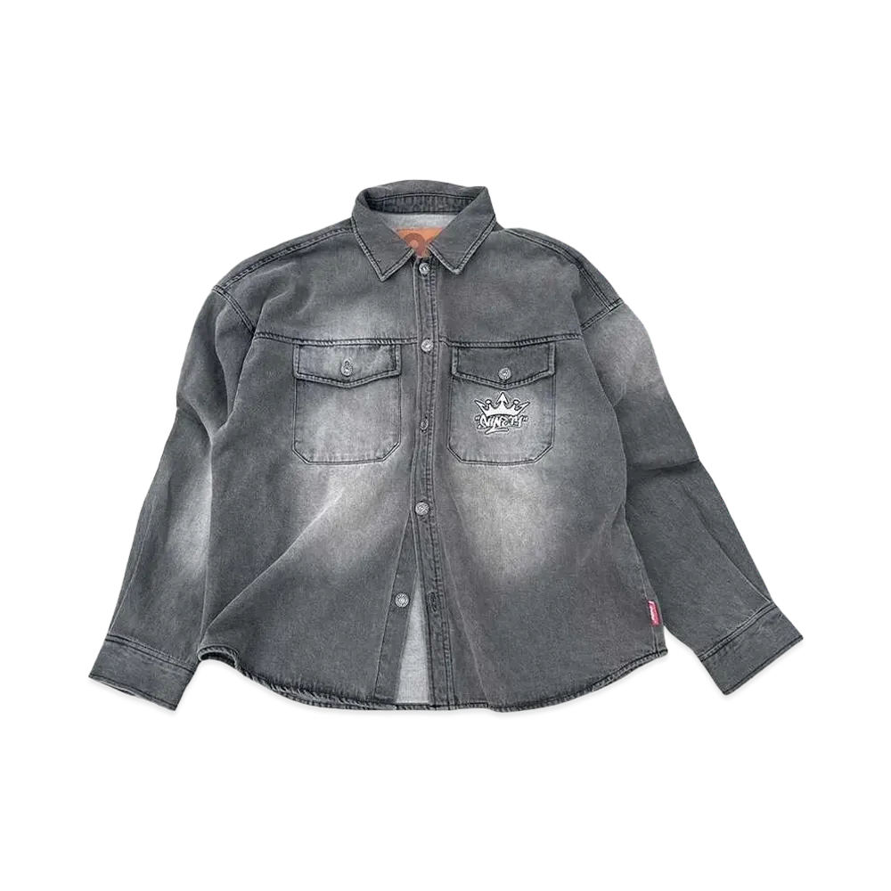 9090 King Logo Denim L/S Shirts "GRAY"