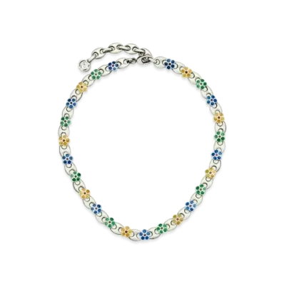 GUCCI Enamel Flower Necklace "Silver"