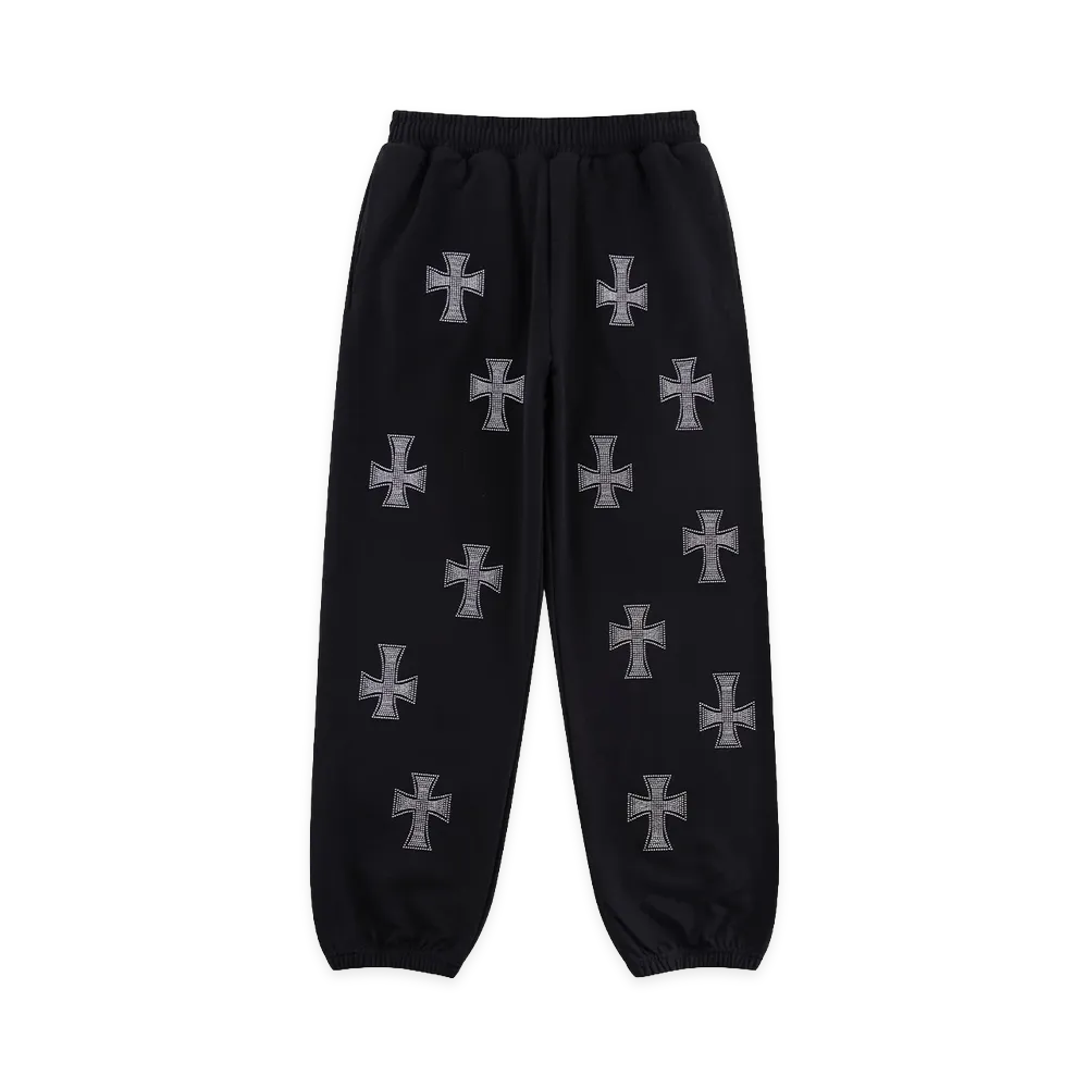 Unknown London Cross Rhinestone Jogger"Black/Silver"
