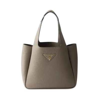 PRADA Small Leather Tote Bag "Light Gray"