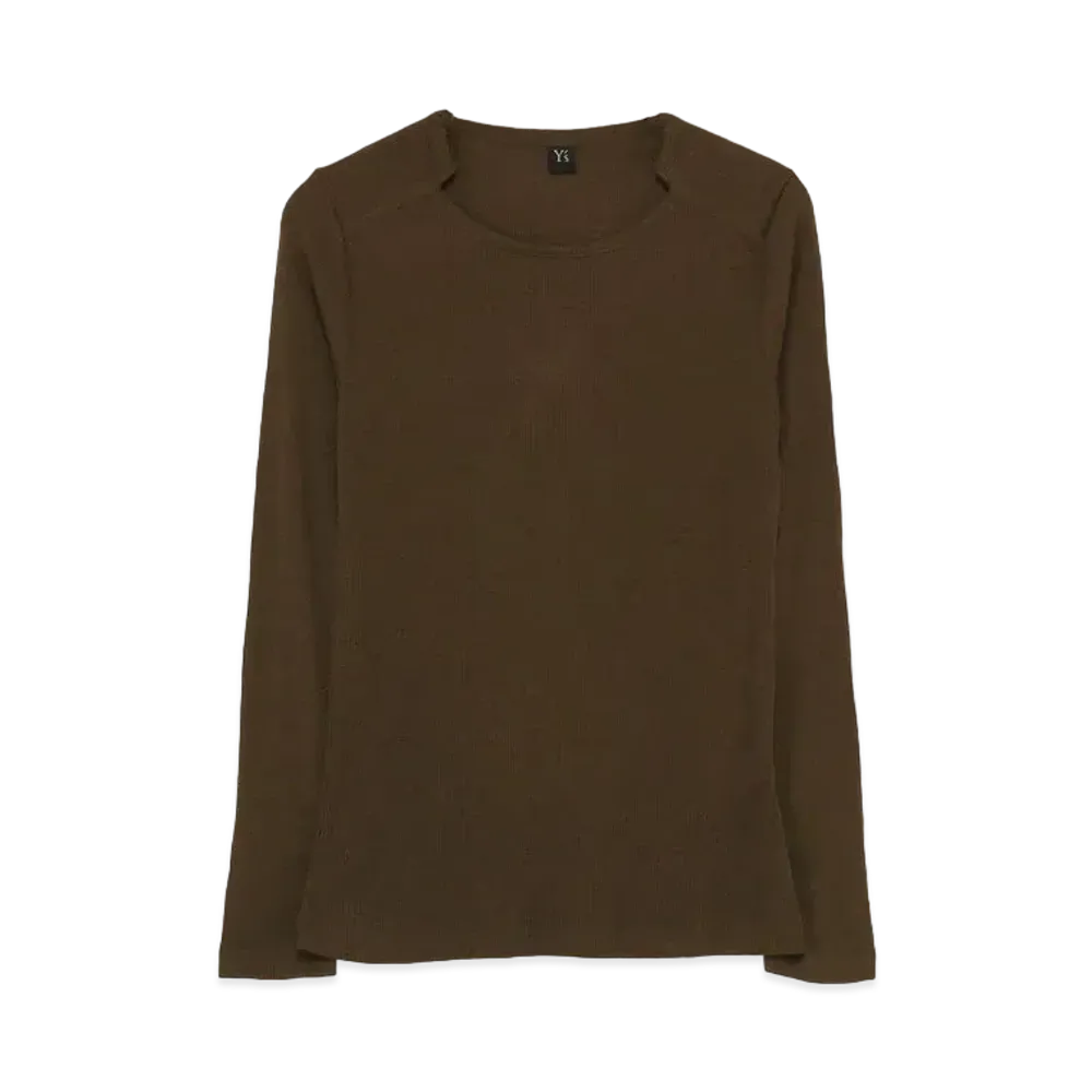Yohji Yamamoto Y's MIX UP SHOULDER PAD ROUND NECK T "Khaki"