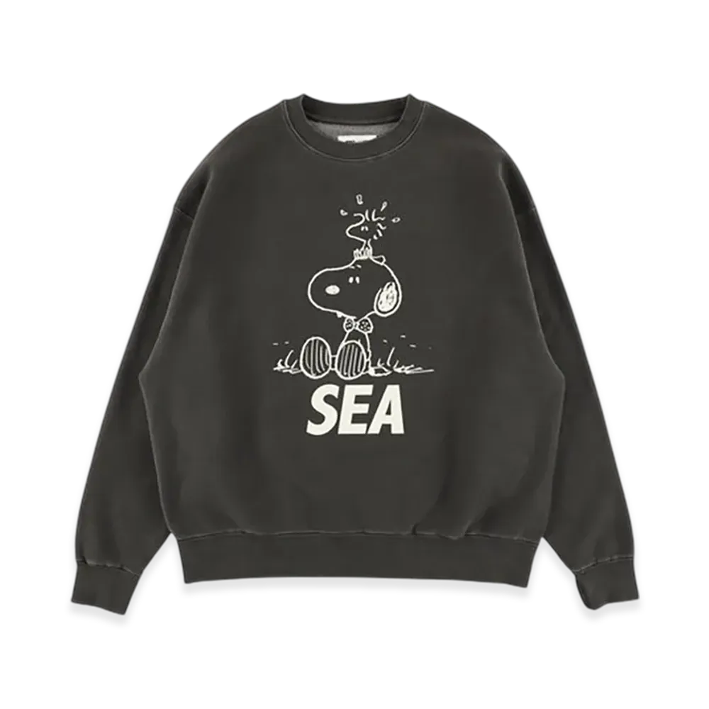 WIND AND SEA x SMOOTHY Snoopy Pigment Crewneck Sweatshirt "Black"