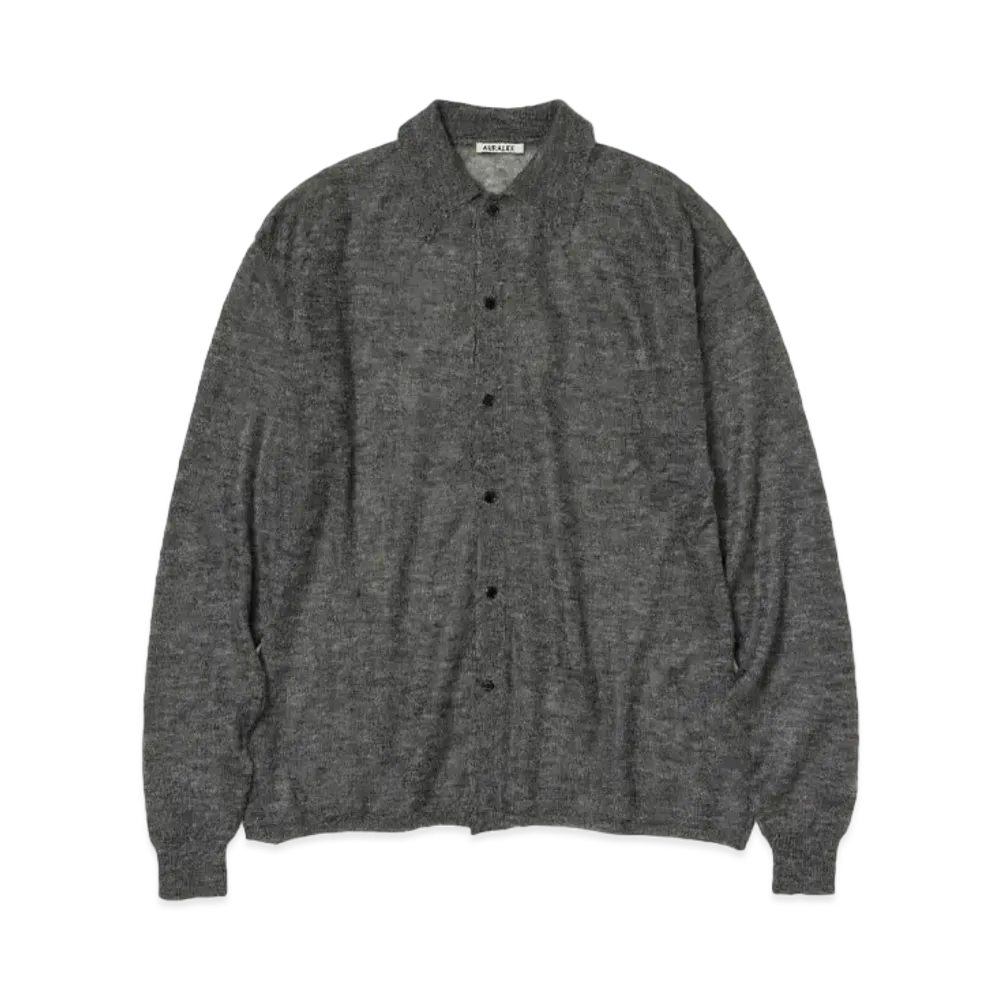 AURALEE Kid Mohair Sheer Knit Shirt Cardigan "Top Charcoal"