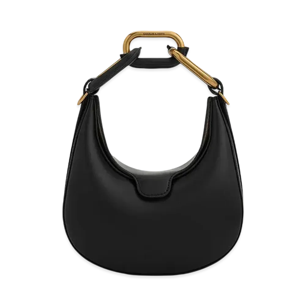 CHARLES & KEITH Mini Colla Chain Link Moon Bag "Black"