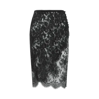 Saint Laurent Women's Wrap Pencil Skirt in Lace "Black"