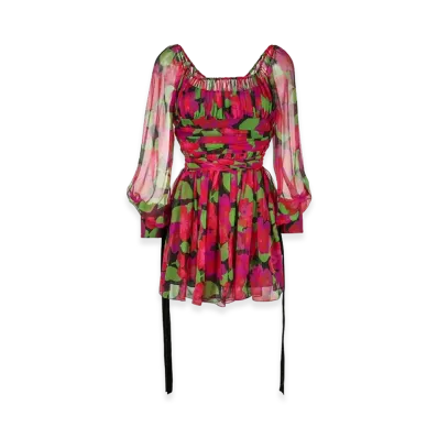Saint Laurent Women's Printed Silk Mini Dress "Multi"