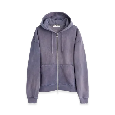 OUR LEGACY L/S Fleece-Lined Plain Full Zip Hoodie "Purple"