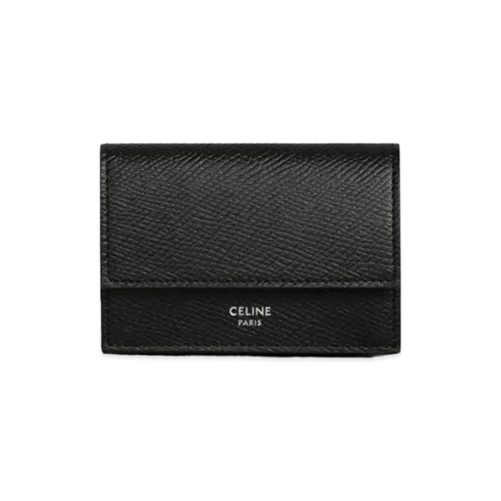 CELINE Folded Compact Wallet In Grained Calfskin "Black"