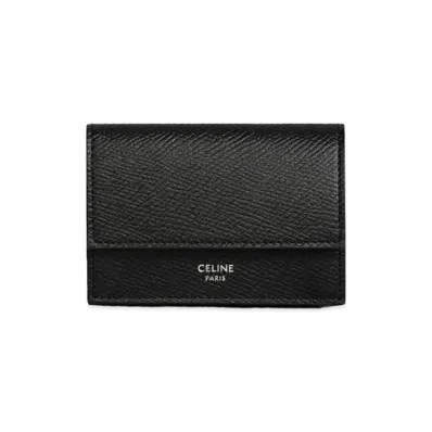 CELINE Folded Compact Wallet In Grained Calfskin "Black"