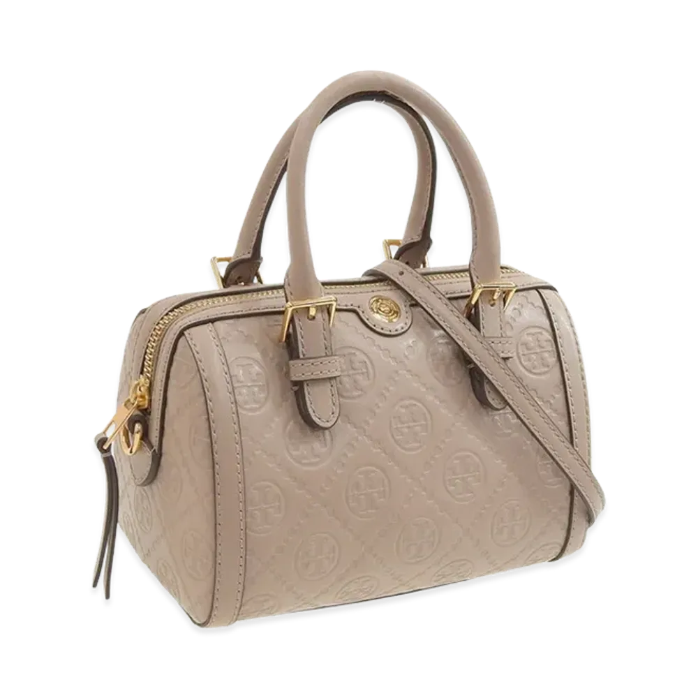 TORY BURCH Women's 2Way Shoulder Bag T Monogram Leather Pettie Barrel Bag "Beige"